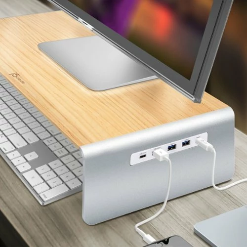 Best Buy WOOD MONITOR STAND WITH DOCKING STATION - NATURAL WOOD GRAIN, TAN - Image 4