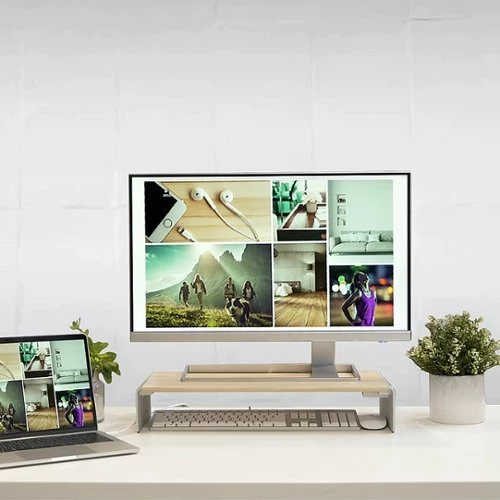 Best Buy WOOD MONITOR STAND WITH DOCKING STATION - NATURAL WOOD GRAIN, TAN - Image 6