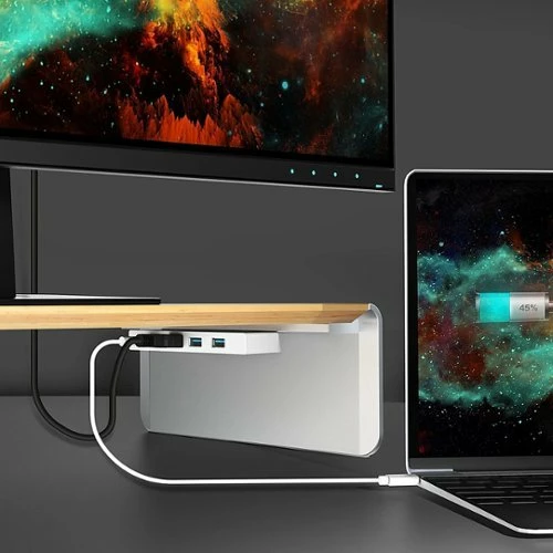 Best Buy WOOD MONITOR STAND WITH DOCKING STATION - NATURAL WOOD GRAIN, TAN - Image 5