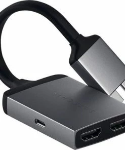 Best Buy TYPE-C DUAL HDMI ADAPTER 4K 60HZ WITH USB-C PD CHARGING - COMPATIBLE WITH 2020 MACBOOK PRO/AIR, 2020 MAC MINI - SPACE GRAY