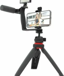 Best Buy PHONE VIDEO STABILIZER RIG KIT WITH MICROPHONE, LIGHT DIFFUSER AND MINI TRIPOD FOR IPHONE, SAMSUNG AND DIGITAL CAMERAS - BLACK
