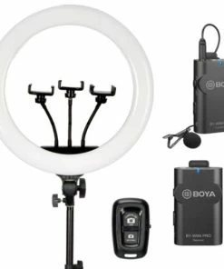 Best Buy PREMIUM SERIES 18 INCH BI-COLOR RING LIGHT KIT WITH BOYA WIRELESS MICROPHONE AND BLUETOOTH REMOTE