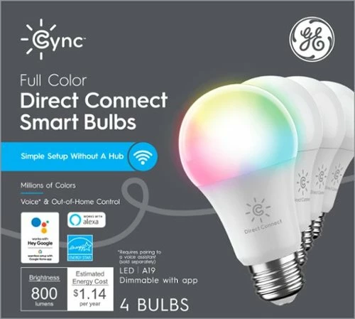 Best Buy CYNC DIRECT CONNECT LIGHT BULBS (4 A19 LED COLOR CHANGING LIGHT BULBS), 60W REPLACEMENT - FULL COLOR