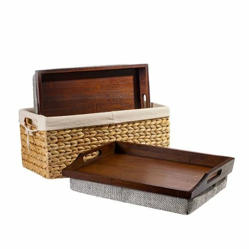 Best Buy LAP TRAY SET OF 2 WITH BASKET - NATURAL BAMBOO