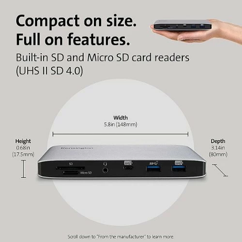 Best Buy SD2500T THUNDERBOLT 3 AND USB-C DUAL 4K HYBRID NANO DOCK WITH 60W PD - WIN/MAC - DOCKING STATION - SILVER - Image 5
