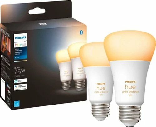 Best Buy HUE A19 BLUETOOTH 75W SMART LED BULBS (2-PACK) - WHITE AMBIANCE