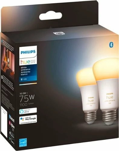 Best Buy HUE A19 BLUETOOTH 75W SMART LED BULBS (2-PACK) - WHITE AMBIANCE - Image 2