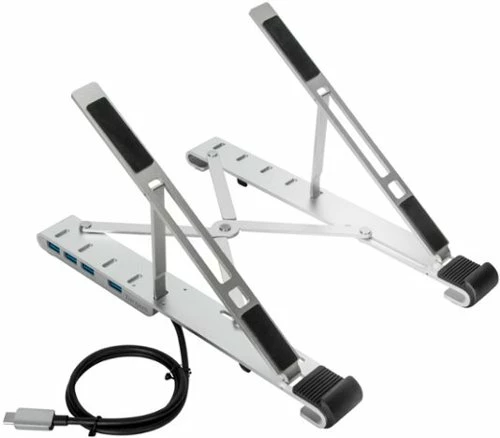Best Buy PORTABLE LAPTOP STAND + INTEGRATED USB-A HUB - SILVER